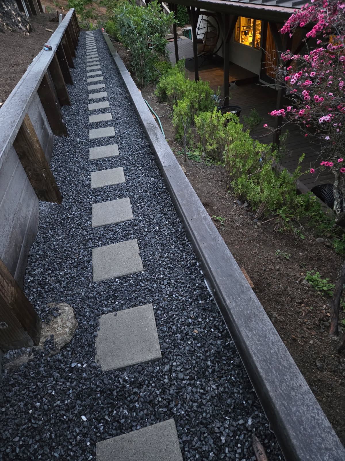 Flagstone path and retaining wall